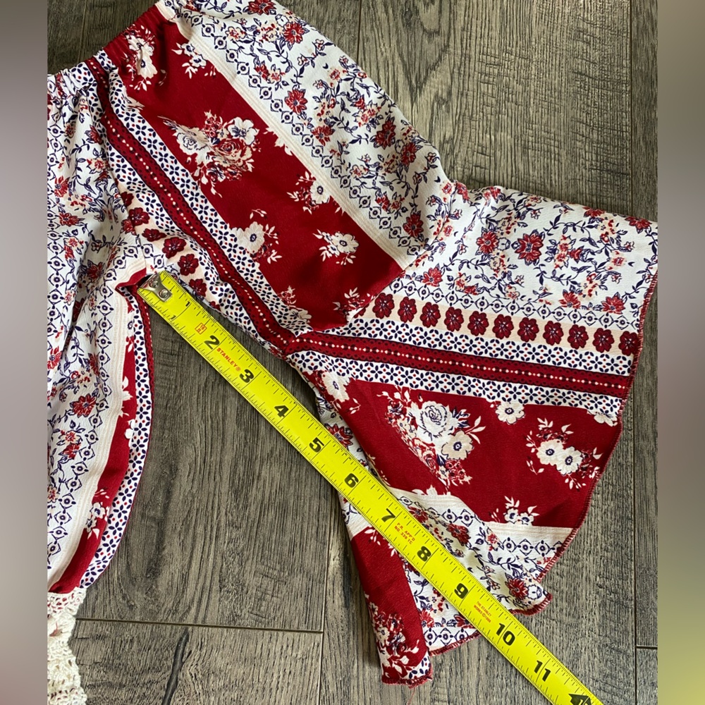 Rue21 Red Floral Off-Shoulder Romper with Crochet Waist - Picture 8 of 12